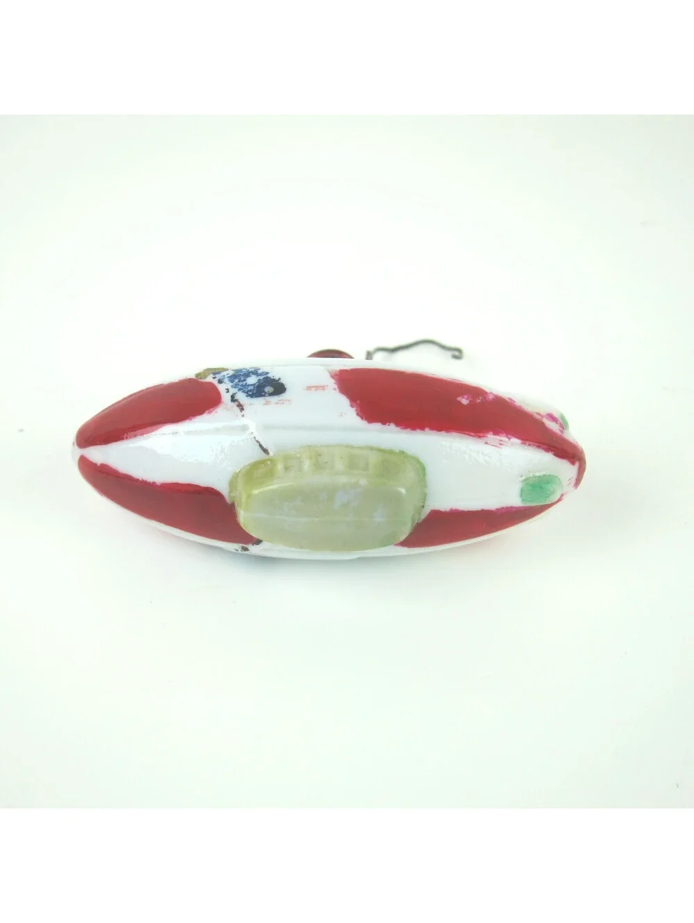 Vintage Milk Glass Zeppelin Bulb Christmas Ornament Red White Stripes Gold Blimp